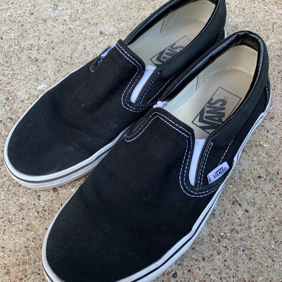 Vans Shoes - Black Canvas Slip-On Vans Shoes Size 7